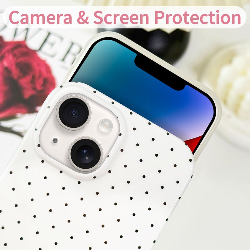 Hython for iPhone 14 Case & iPhone 13 Case Cute Polka Dot Aesthetic Design Simple Cover 6.1", Thin Slim Anti-Scratch Soft TPU Bumper Shockproof Rubber Protective Phone Cover Women Girls Girly, White - Image 3