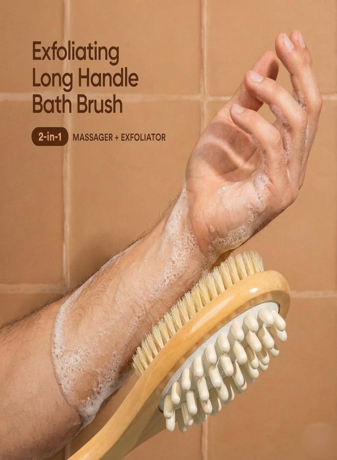 Organic B 2-in-1 Long Handle Body Brush - Back Scrubber for Bathing, Dry Brushing Body Brush, Natural Soft Bristles for Skin Exfoliation, Stimulates Circulation, Reduces Cellulite - Image 2