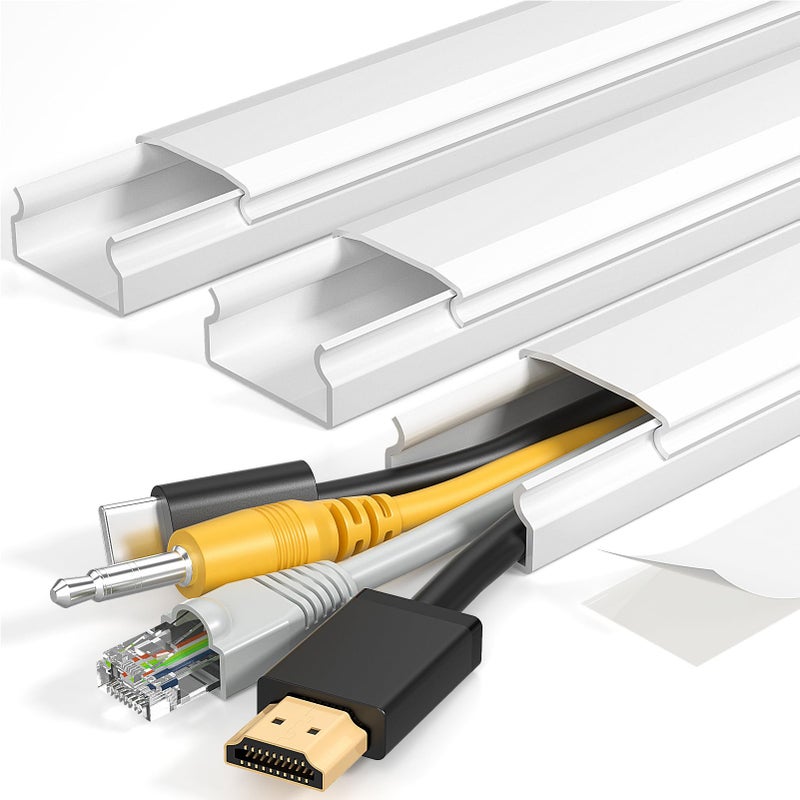 Yecaye TV Cord Hider, 42in Cord Cover, Large Cable Hider, Wire Covers for 4 Cords, Cable Raceway Wire Hider, Wire Hiders for TV on Wall, Cable Cover Cord Concealer, W1.18in H0.6in, White - Image 1