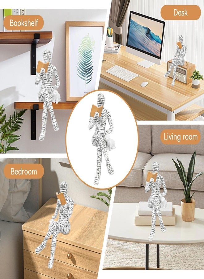 Gsycle Abstract Reading Woman Figurine, Resin Thinker Sculpture Modern Book Lover Statue Female Reader Decor for Bookshelf Desk Shelf Minimalist Home Office Library Art (#02) - Image 3