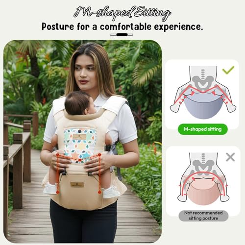 StarAndDaisy 4-in-1 Baby Carrier for 0 to 3 Year Baby/Kangaroo Bag with Comfortable Soft Hip Seat/Baby Carrier - 4 Carrying Positions with 2 Storage Pockets - Blue (4-in-1 Beige) - Image 5