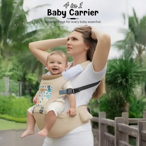 StarAndDaisy 4-in-1 Baby Carrier for 0 to 3 Year Baby/Kangaroo Bag with Comfortable Soft Hip Seat/Baby Carrier - 4 Carrying Positions with 2 Storage Pockets - Blue (4-in-1 Beige) - Image 3