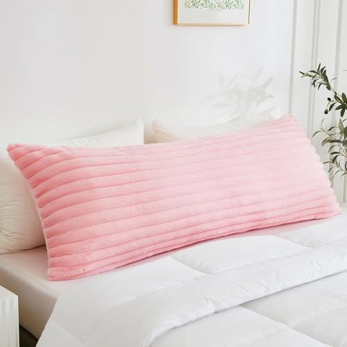 CottonFry Ultra Soft Velvet Body Solid Pillow Cover/Case Pillowcase with Hidden Zipper, Zippered Body Pillow Case (Pink (Fur), 20x54), 250 TC, 53x137 cm , 1 piece - Image 1