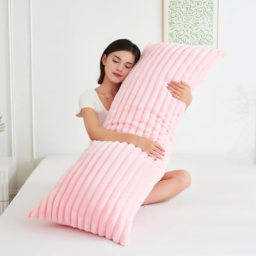CottonFry Ultra Soft Velvet Body Solid Pillow Cover/Case Pillowcase with Hidden Zipper, Zippered Body Pillow Case (Pink (Fur), 20x54), 250 TC, 53x137 cm , 1 piece - Image 4