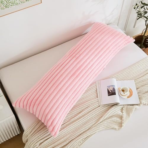 CottonFry Ultra Soft Velvet Body Solid Pillow Cover/Case Pillowcase with Hidden Zipper, Zippered Body Pillow Case (Pink (Fur), 20x54), 250 TC, 53x137 cm , 1 piece - Image 3