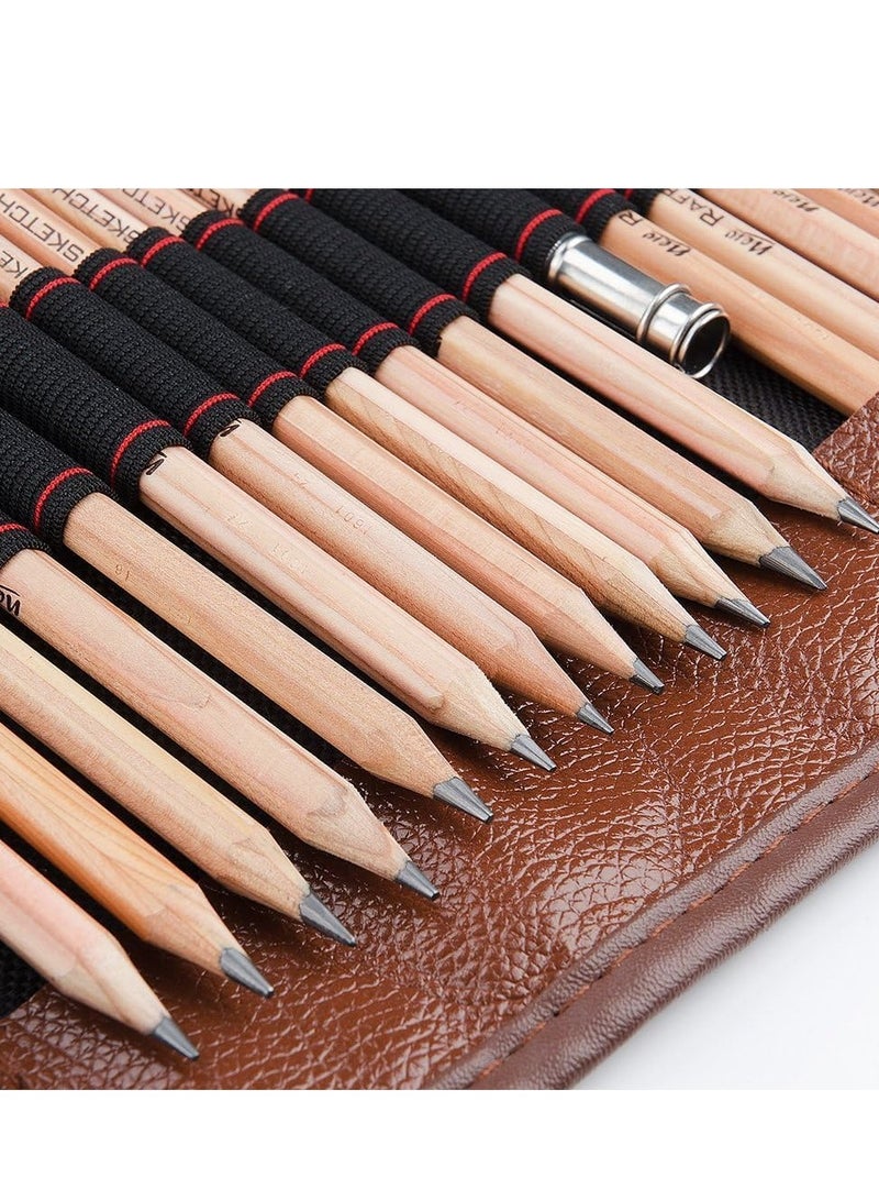 Professional Sketching Drawing Art Tool Kit With Graphite Pencils 29 Pieces Charcoal Pencils Paper Erasable Pen Craft Knife without Sketchbook with Canvas Rolling Pouch - Image 4