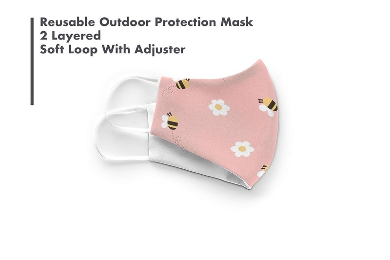 Story Sketchers Bumble Bee Cotton Face Mask 2 Ply Soft Loop With Adjusters  - Image 2