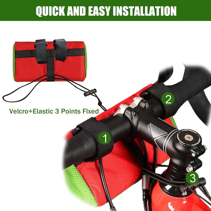 Vortika Bike Handlebar Bag,Kids Bicycle Front Basket Pack,Waterproof Bikes Bag,Small Bicycle Handle Bar Bag for Boys Girls Men Women (Green + Red) - Image 5
