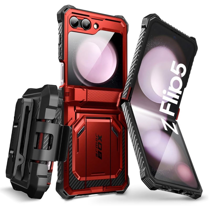 I-blason iBlason Armorbox Series for Samsung Galaxy Z Flip 5 Case 2023 with Builtin Screen Protector Kickstand Belt Clip FullBody Rugged Case for Z Flip 5 with Hinge Protection Ruddy - Image 2