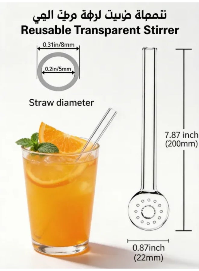 Breakproof Glass Straws 20cm Durable Reusable Glass Drinking Straws 8 Pack with Cleaning Brush BPA Free Heat Resistant for Smoothies Juice Coffee - Image 2
