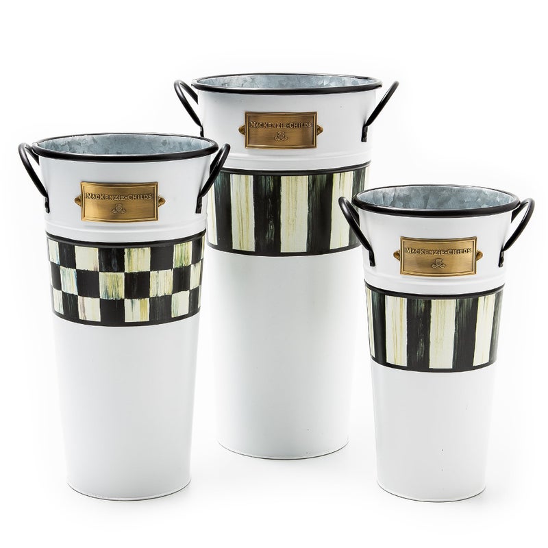 mackenzie childs MACKENZIECHILDS Galvanized Flower Buckets Decorative Metal Buckets Spectator Set of 3