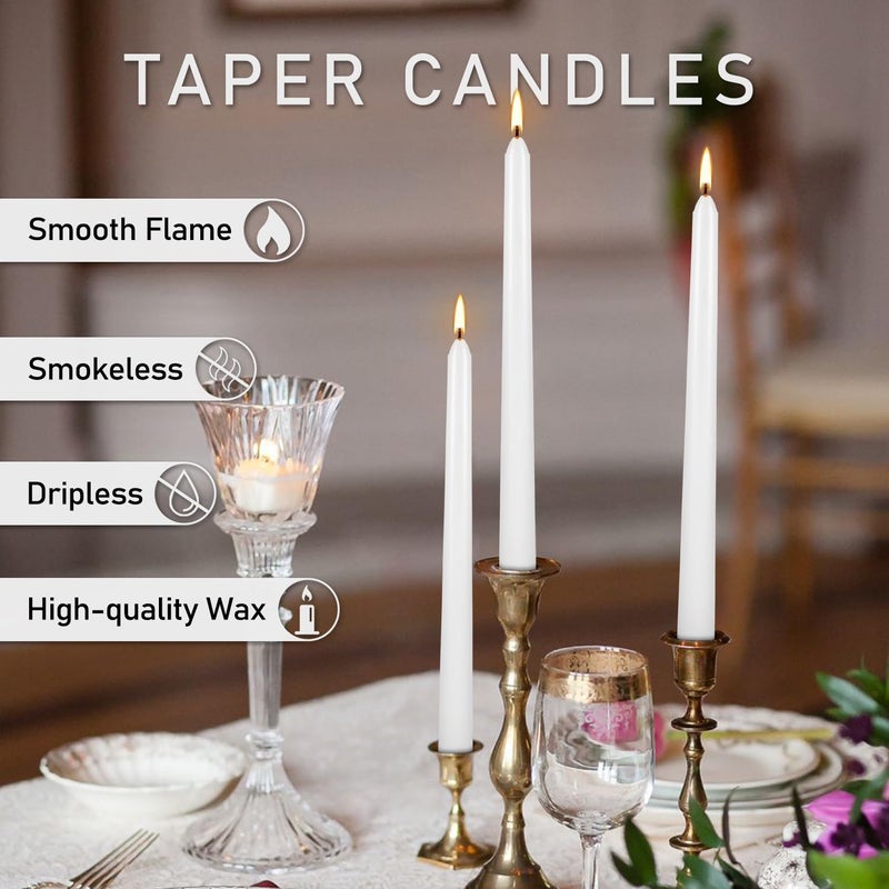 Grcdoyvl 50 Pack White Taper Candles - 10 Inch Classic Unscented Dinner Candles, Dripless Pure White Paraffin Wax with Cotton Wicks, 8-Hour Burn Time for Wedding, Christmas & Formal Dining Decor - Image 4