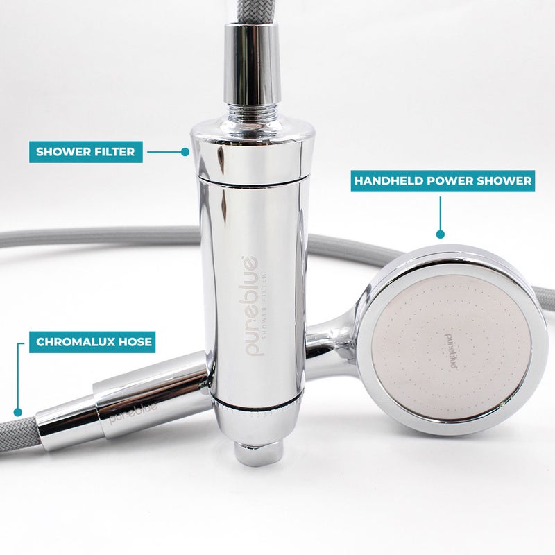 Pure Blue The Ultimate Shower Upgrade- (Shower Filter, Handheld Power Shower and 1.8m Hose) - Chrome - Image 4
