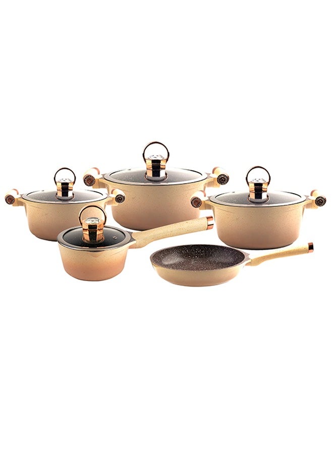 Majestic - Luxurious Diamond Diecast 9-Piece Cookware Set, Cream - Nano Diamond Reinforced Non-Stick Surface, Oil-Free Cooking, Superior Heat Distribution, Dishwasher Safe, Organic Design in Elegant Cream Finish - Image 1