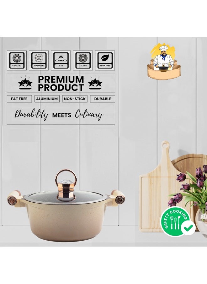 Majestic - Luxurious Diamond Diecast 9-Piece Cookware Set, Cream - Nano Diamond Reinforced Non-Stick Surface, Oil-Free Cooking, Superior Heat Distribution, Dishwasher Safe, Organic Design in Elegant Cream Finish - Image 1