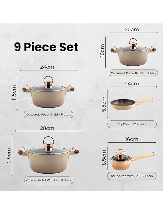 Majestic - Luxurious Diamond Diecast 9-Piece Cookware Set, Cream - Nano Diamond Reinforced Non-Stick Surface, Oil-Free Cooking, Superior Heat Distribution, Dishwasher Safe, Organic Design in Elegant Cream Finish - Image 1