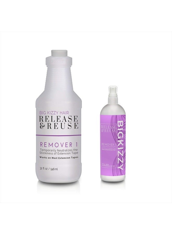 Big Kizzy Remover 1, Release & Reuse, 32oz Salon Size + Free 8oz, Tape In Hair Extension Remover, Tested & Proven Fastest & Easiest Adhesive Remover, Professional Quality - Image 1