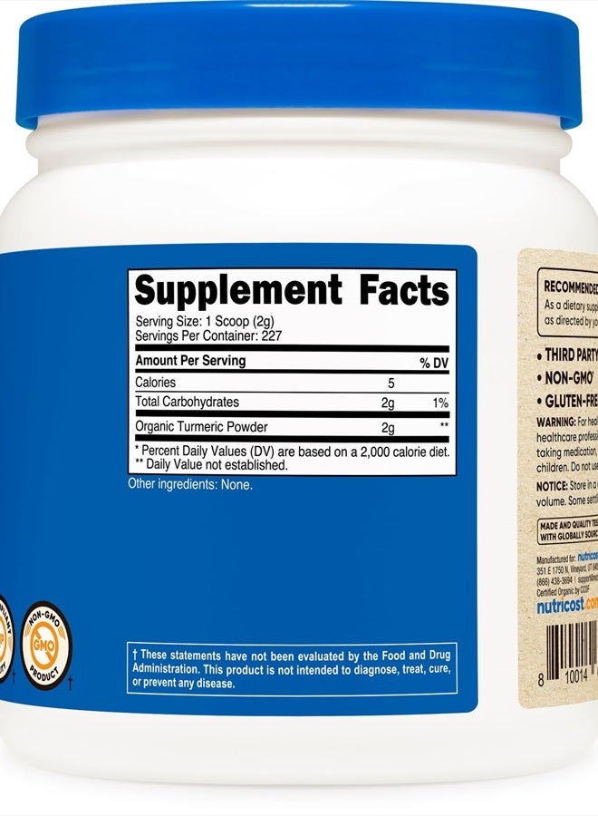 Nutricost Organic Turmeric Root Powder 1 LB (16oz) - Certified USDA Organic, Food Grade, Gluten Free, Non-GMO - Image 4