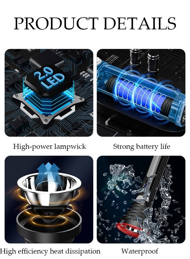 DUNISO Rechargeable LED Flashlights Alloy with Side Light Digital Display Handheld Flashlight with Zoomable 4 Modes Super Bright Flashlights for Emergencies Camping Hiking - Image 3