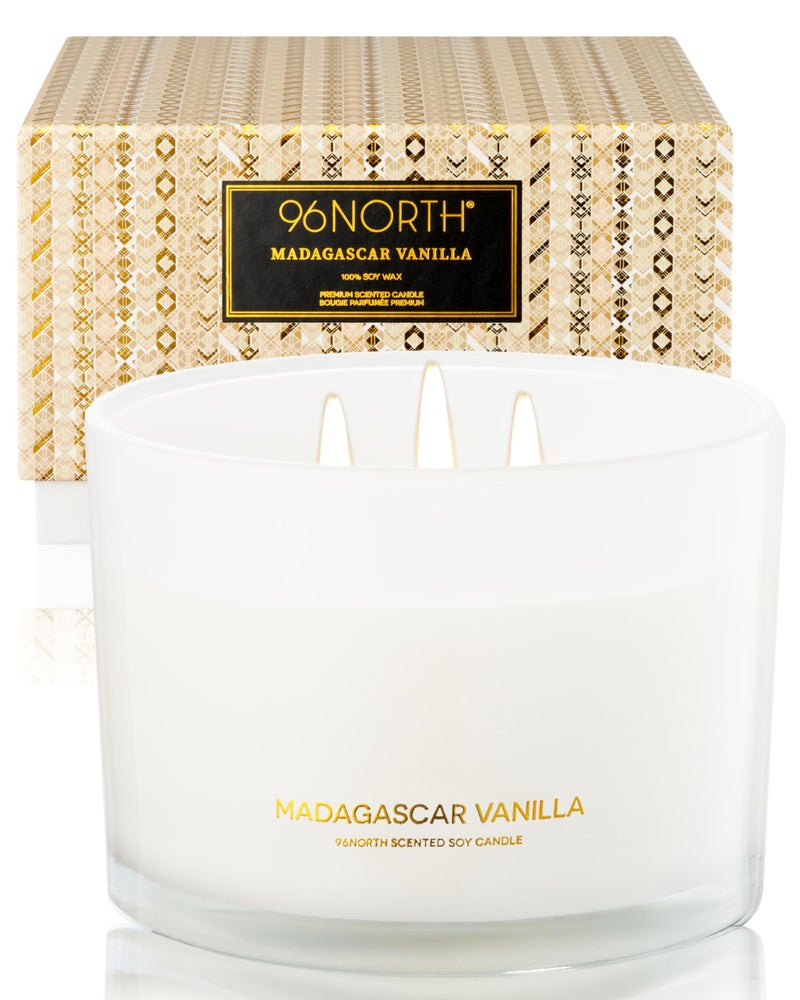 96NORTH Luxury Vanilla Soy Candles | Large 3 Wick Jar Candle | Up to 50 Hours Burning Time | 100% Natural Soy Wax | Relaxing Aromatherapy Aesthetic Candle | Housewarming Gift for Men and Women - Image 1