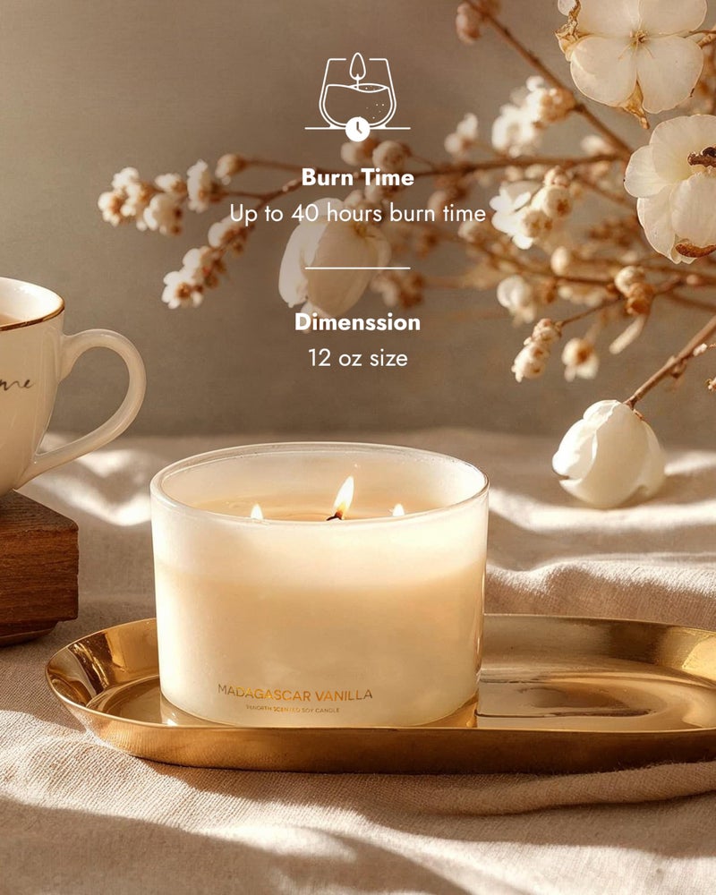 96NORTH Luxury Vanilla Soy Candles | Large 3 Wick Jar Candle | Up to 50 Hours Burning Time | 100% Natural Soy Wax | Relaxing Aromatherapy Aesthetic Candle | Housewarming Gift for Men and Women - Image 3