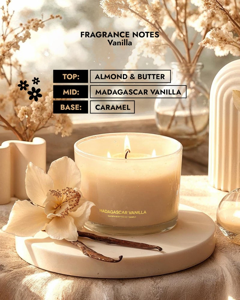 96NORTH Luxury Vanilla Soy Candles | Large 3 Wick Jar Candle | Up to 50 Hours Burning Time | 100% Natural Soy Wax | Relaxing Aromatherapy Aesthetic Candle | Housewarming Gift for Men and Women - Image 4