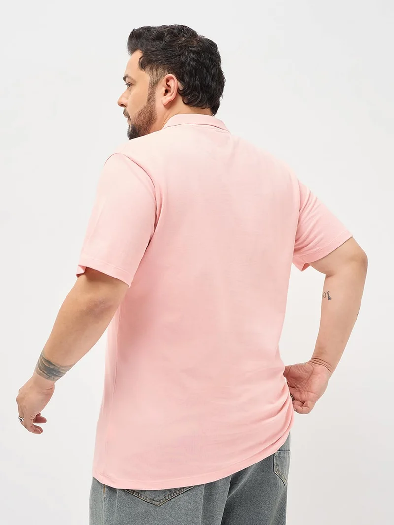 Urbano Fashion  Urbano Plus Men's Dusty Pink Solid Regular Fit Half Sleeve Cotton Polo T-Shirt  | Best Price UAE