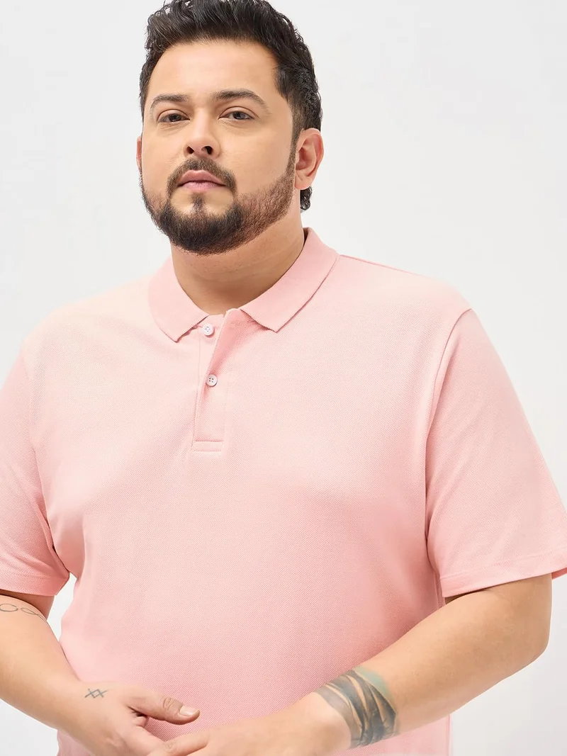 Urbano Fashion  Urbano Plus Men's Dusty Pink Solid Regular Fit Half Sleeve Cotton Polo T-Shirt  | Best Price UAE