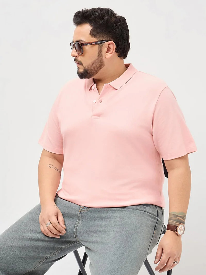 Urbano Fashion  Urbano Plus Men's Dusty Pink Solid Regular Fit Half Sleeve Cotton Polo T-Shirt  | Best Price UAE