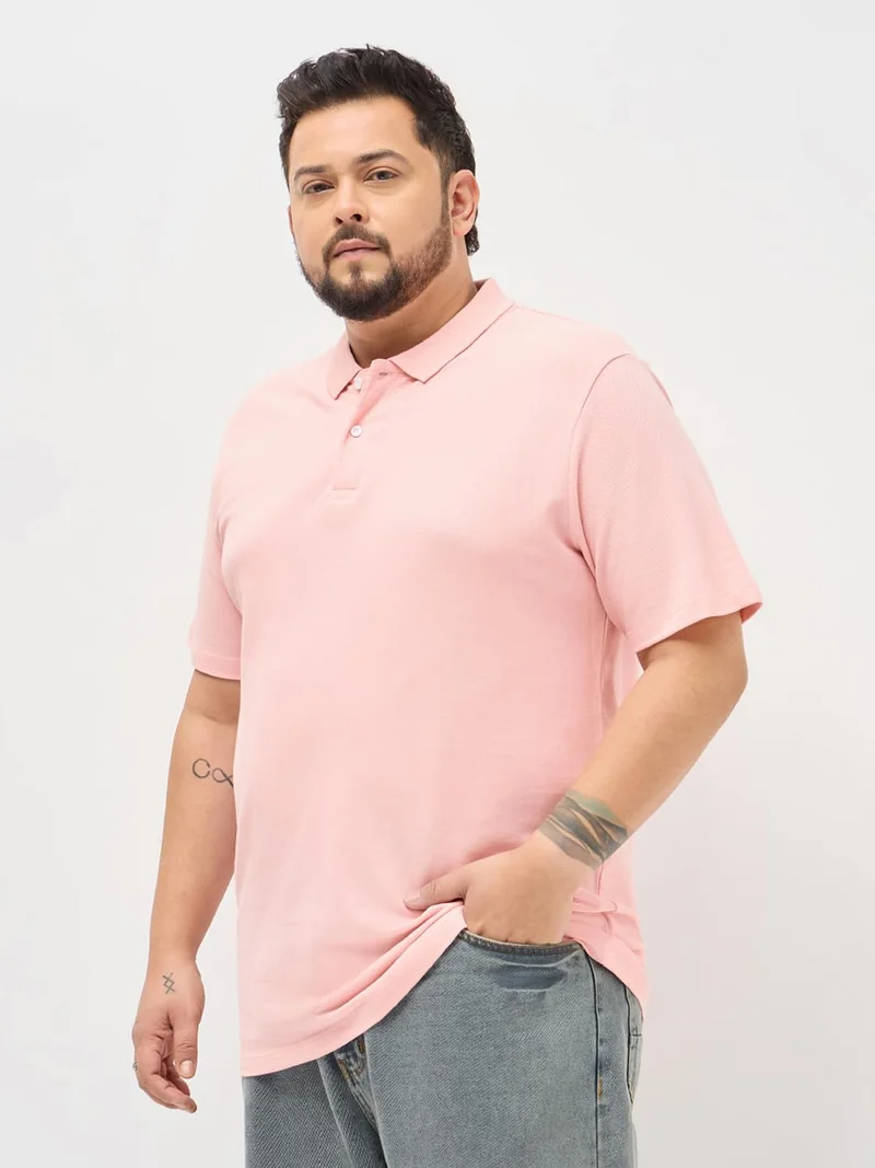 Urbano Plus Men's Dusty Pink Solid Regular Fit Half Sleeve Cotton Polo T-Shirt