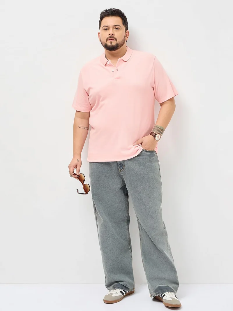 Urbano Fashion  Urbano Plus Men's Dusty Pink Solid Regular Fit Half Sleeve Cotton Polo T-Shirt  | Best Price UAE