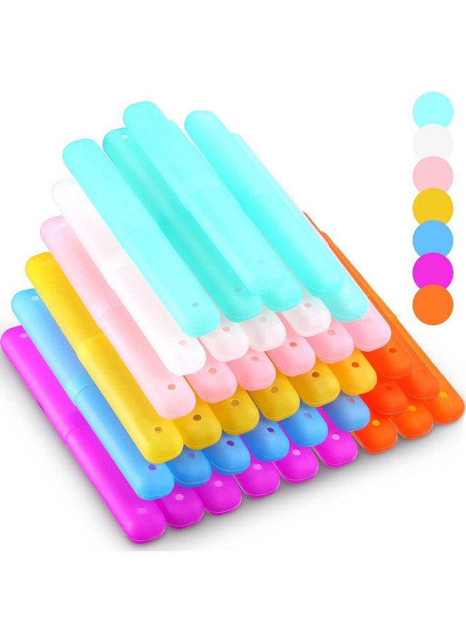 Chengu 40 Pieces Travel Toothbrush Holder Case Portable Plastic Pencil Case Holder Toothbrush Carrier Cover Case Bulk Toothbrush Storage Containers for Traveling Camping Bathroom Business, 7 Colors - Image 1