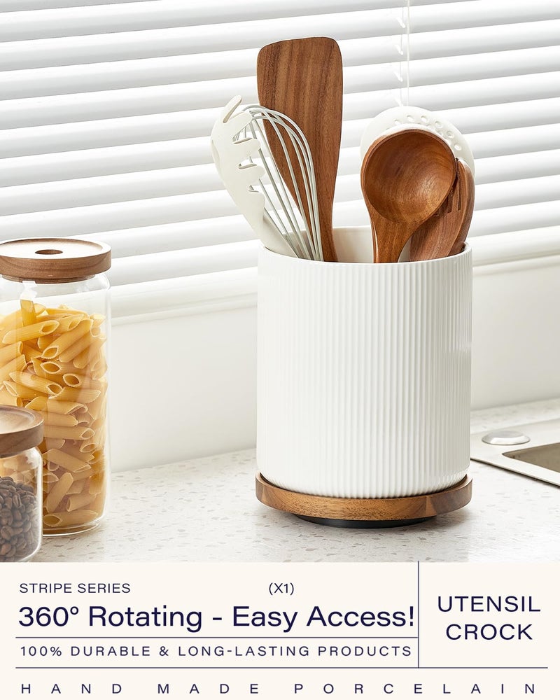 getstar Extra Large Rotating Utensil Holder for Kitchen Counter, 7.9" Ceramic Utensils Crocks Set for Countertop Large & Small Utensil Organizer for Spatula Farmhouse Kitchen Decor - Image 3