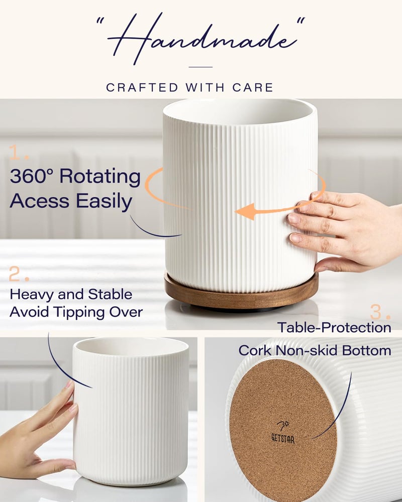 getstar Extra Large Rotating Utensil Holder for Kitchen Counter, 7.9" Ceramic Utensils Crocks Set for Countertop Large & Small Utensil Organizer for Spatula Farmhouse Kitchen Decor - Image 4