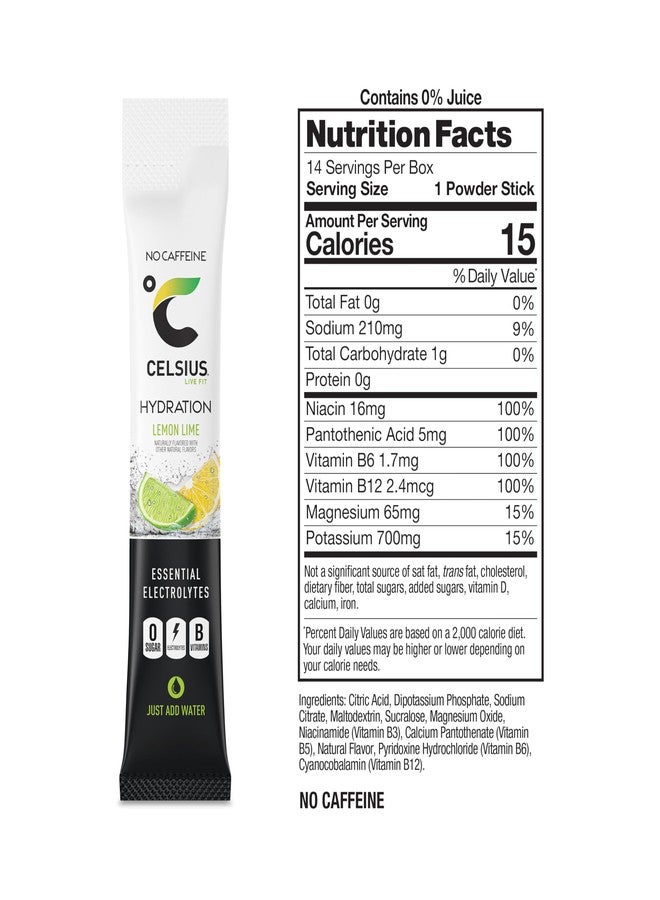 CELSIUS Hydration™ Lemon Lime, Sugar Free Electrolyte Hydration Drink Mix (Pack of 14) - Image 3