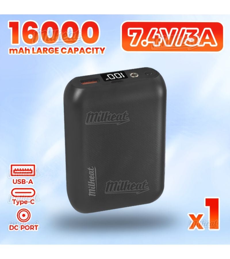 أسود 16000 مللي أمبير في الساعة، 7.4 فولت تيار مستمر، USB 5 فولت/3 أمبير بنك طاقة محمول شحن سريع حزمة بطارية خارجية لسترة التدفئة وسترة الملابس والهواتف الذكية والهواتف المحمولة والهودي المسخن والسراويل والملابس الداخلية - Image 1