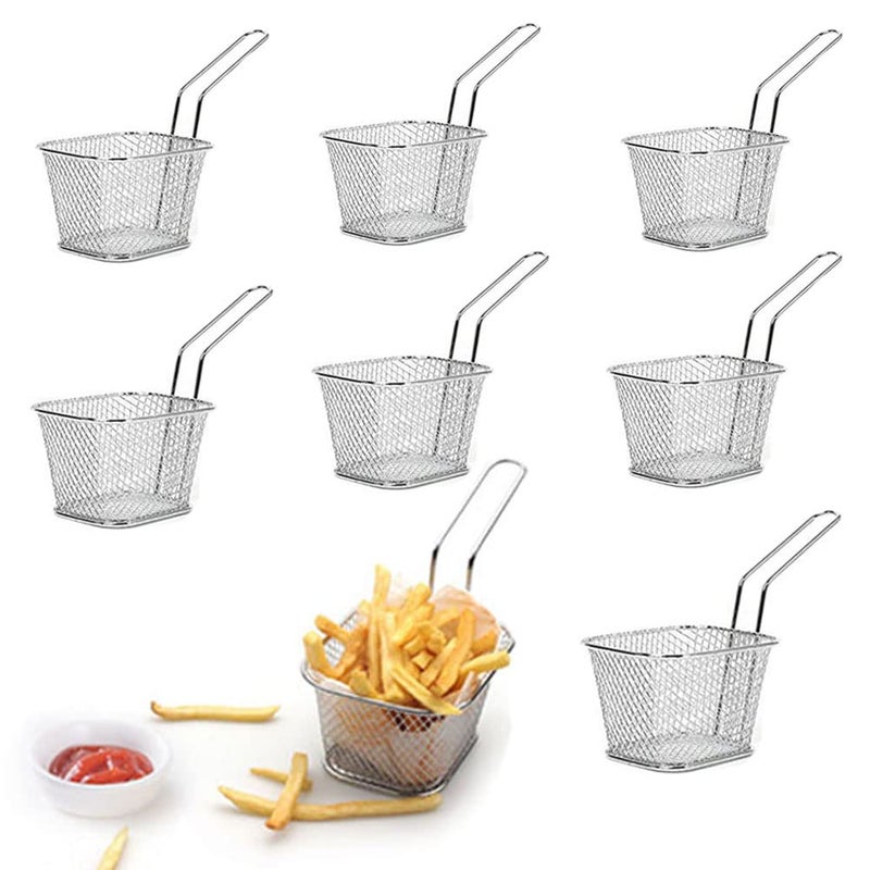 WINHONW 8pcs Mini Square Fry Bakests French Fries Basket 4.1x3.3x2.6Inches Table Serving Frying Chips Baskets, French Fry Holder for Kitchen Restaurant Party Barbecue(Silver) - Image 1