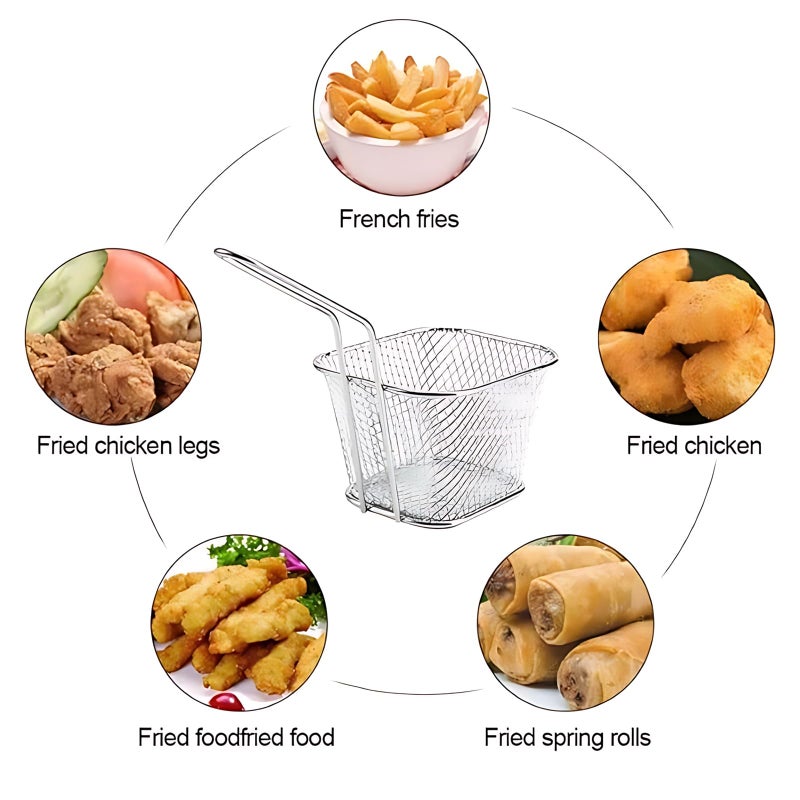 WINHONW 8pcs Mini Square Fry Bakests French Fries Basket 4.1x3.3x2.6Inches Table Serving Frying Chips Baskets, French Fry Holder for Kitchen Restaurant Party Barbecue(Silver) - Image 3