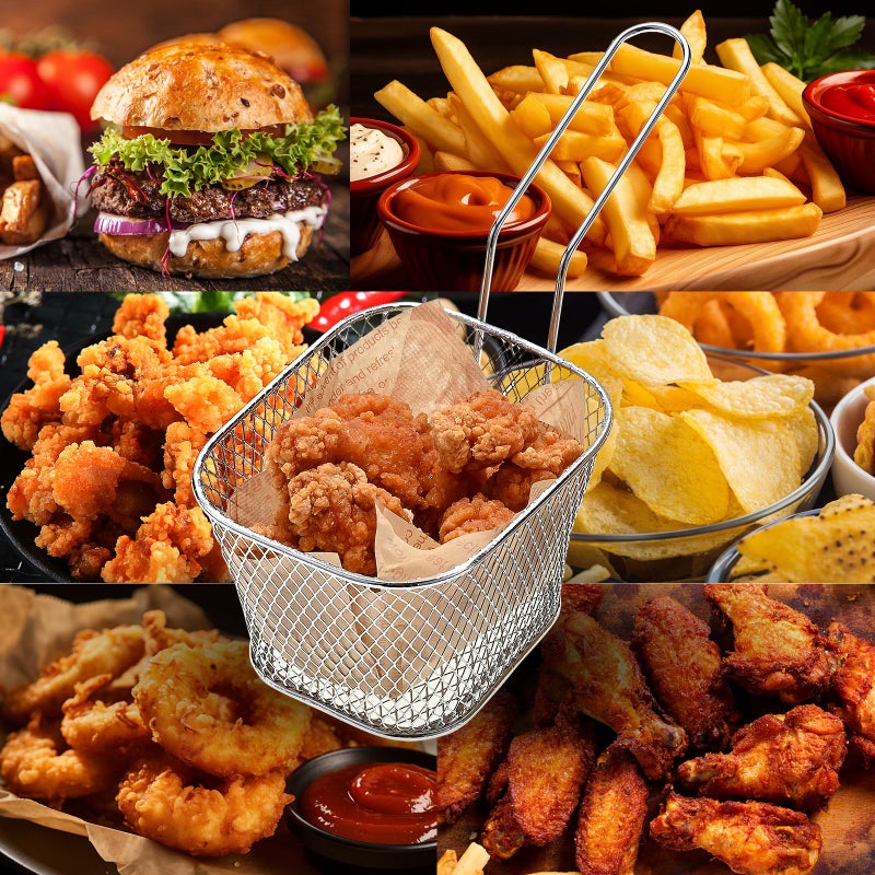 WINHONW 8pcs Mini Square Fry Bakests French Fries Basket 4.1x3.3x2.6Inches Table Serving Frying Chips Baskets, French Fry Holder for Kitchen Restaurant Party Barbecue(Silver) - Image 2