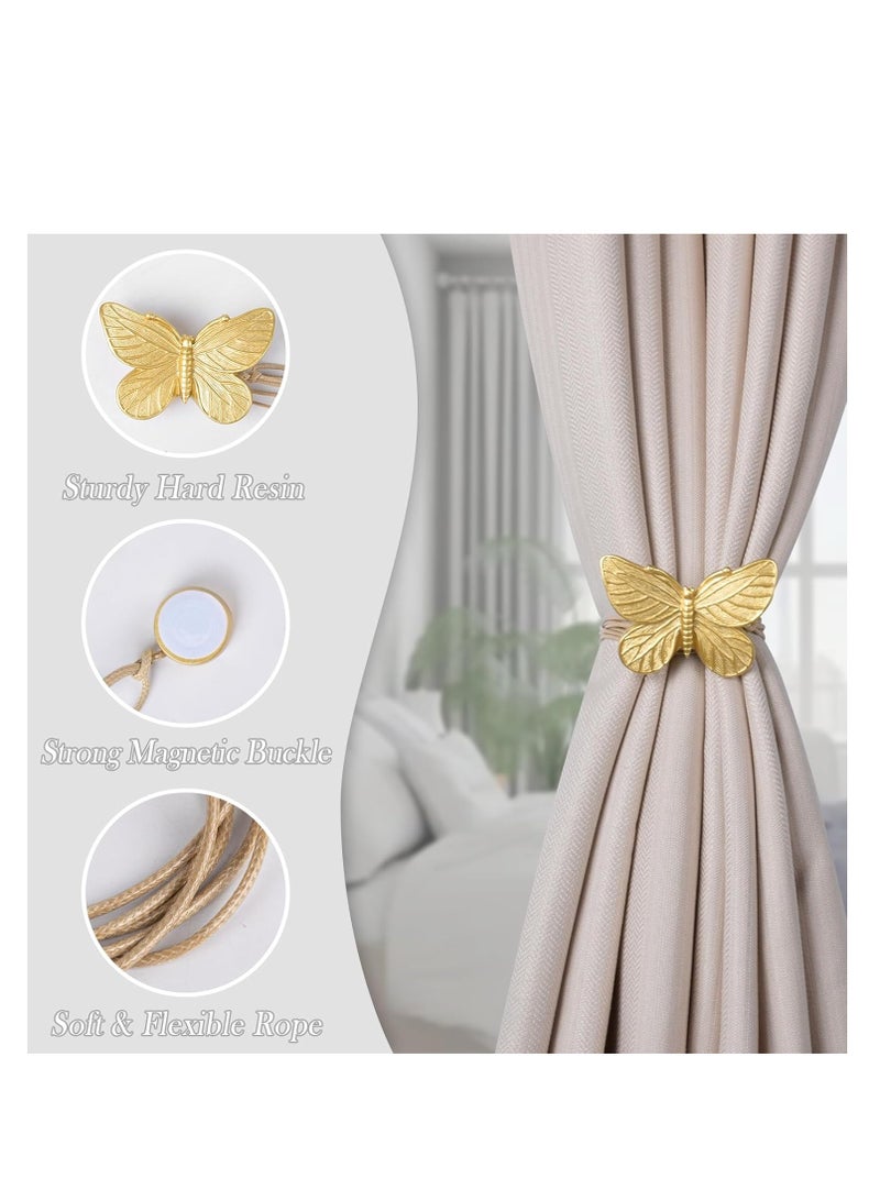 KASTWAVE 2 قطع مشابك ستارة مغناطيسية، حاملات ستارة، مشابك قماش مكونة من الراتنج، حبال ربط ستارة، مشبك مغناطيسي بجناح فراشة، حبال مشابك لحامل ستارة نوافذ، لتزيين شرفة المقهى - Image 2