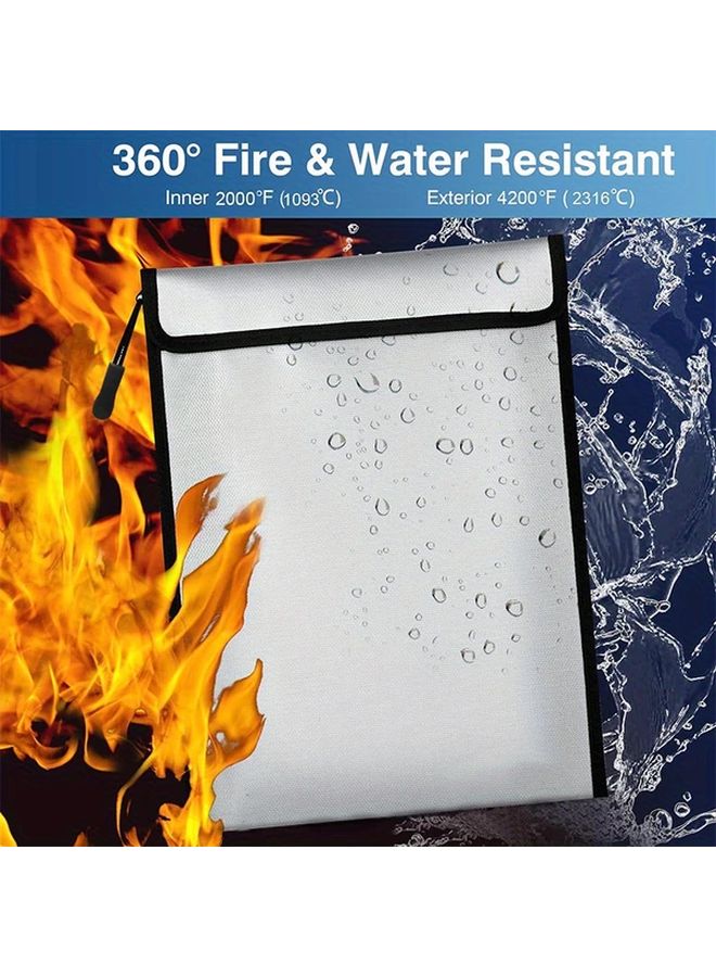 Fireproof Document Bag Flame Retardant Pouch For Valuables A4 A5 Papers Silvery L Size - Image 2