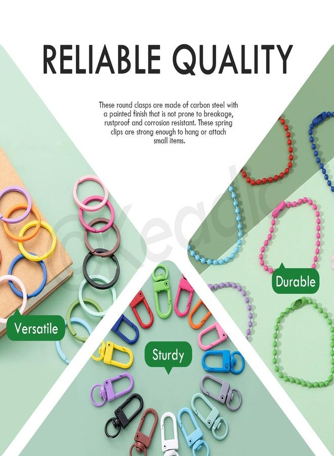 Keadic 160Pcs Rainbow Keyring Making Set Contains 1 Inch Round Spring O Rings, Metal Swivel Lobster Claw Clasps and Steel Ball Bead Hanging Chains for DIY Keychain Handbag Bag Purse - Image 4