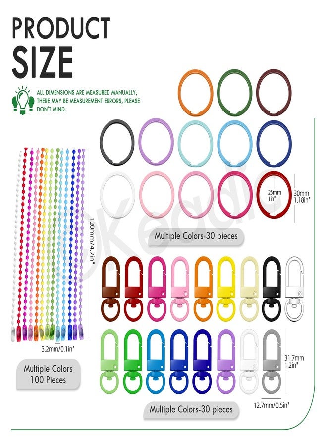 Keadic 160Pcs Rainbow Keyring Making Set Contains 1 Inch Round Spring O Rings, Metal Swivel Lobster Claw Clasps and Steel Ball Bead Hanging Chains for DIY Keychain Handbag Bag Purse - Image 2
