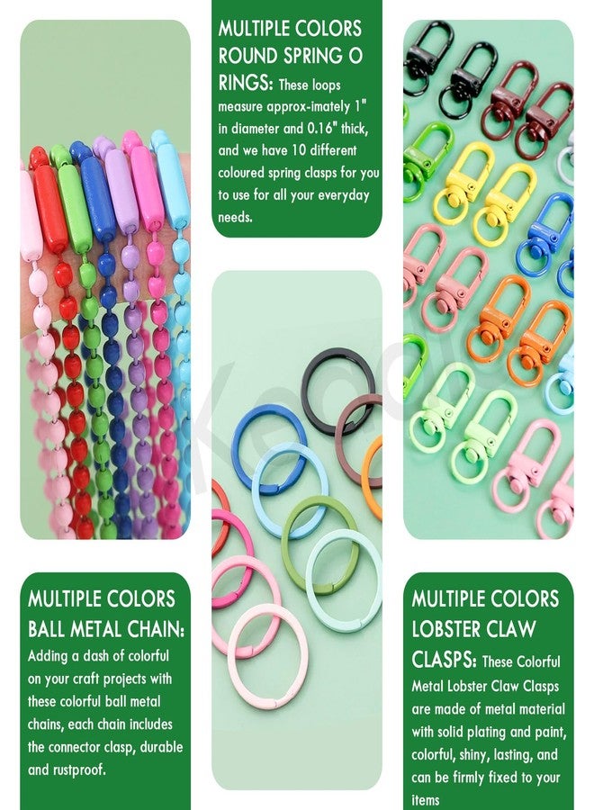 Keadic 160Pcs Rainbow Keyring Making Set Contains 1 Inch Round Spring O Rings, Metal Swivel Lobster Claw Clasps and Steel Ball Bead Hanging Chains for DIY Keychain Handbag Bag Purse - Image 5