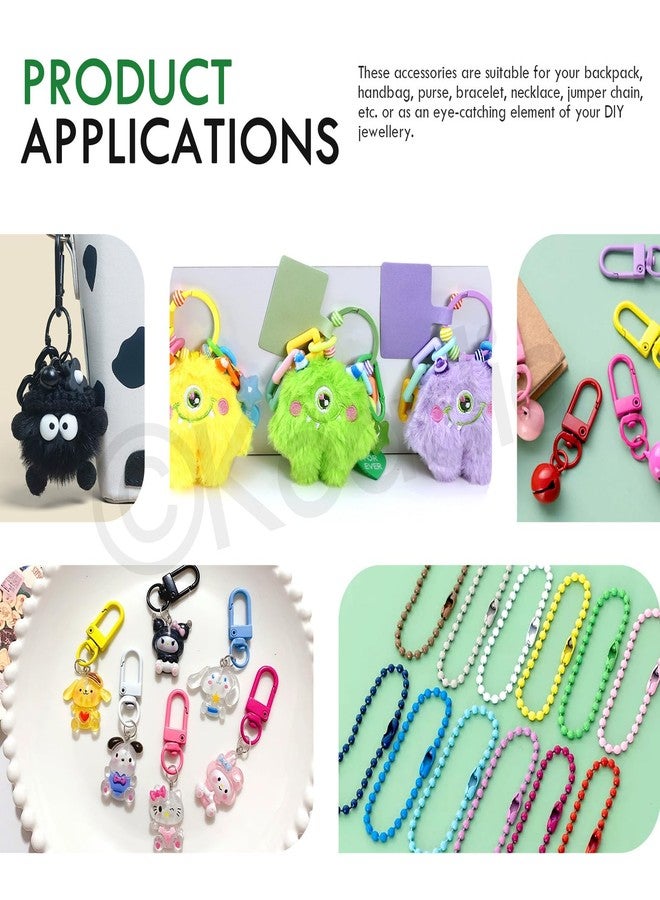 Keadic 160Pcs Rainbow Keyring Making Set Contains 1 Inch Round Spring O Rings, Metal Swivel Lobster Claw Clasps and Steel Ball Bead Hanging Chains for DIY Keychain Handbag Bag Purse - Image 3