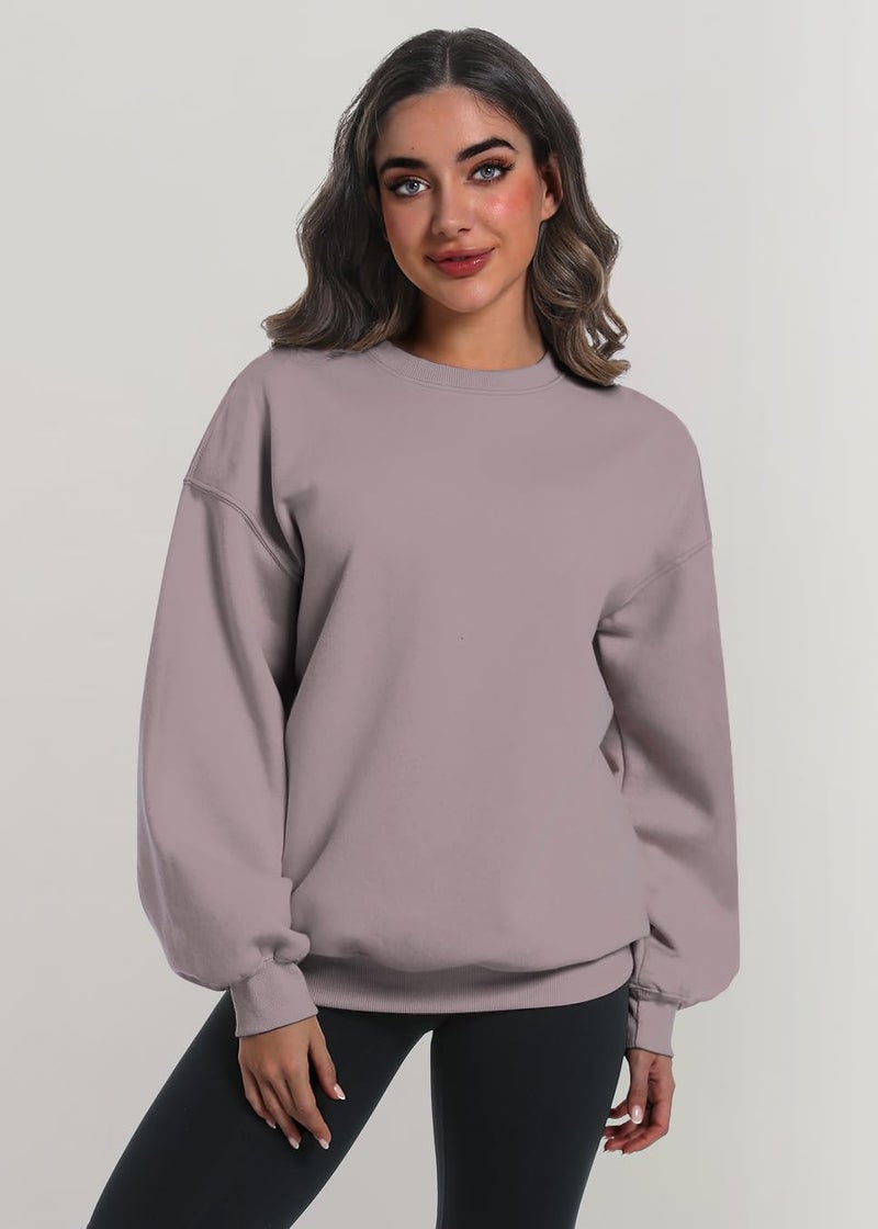 XFIFM 2 Pack Womens Oversized Sweatshirts Hoodies Long Sleeve Tops Fall Winter Clothes Crewneck Cozy Outfits Pullover Grey/Brown - Image 3