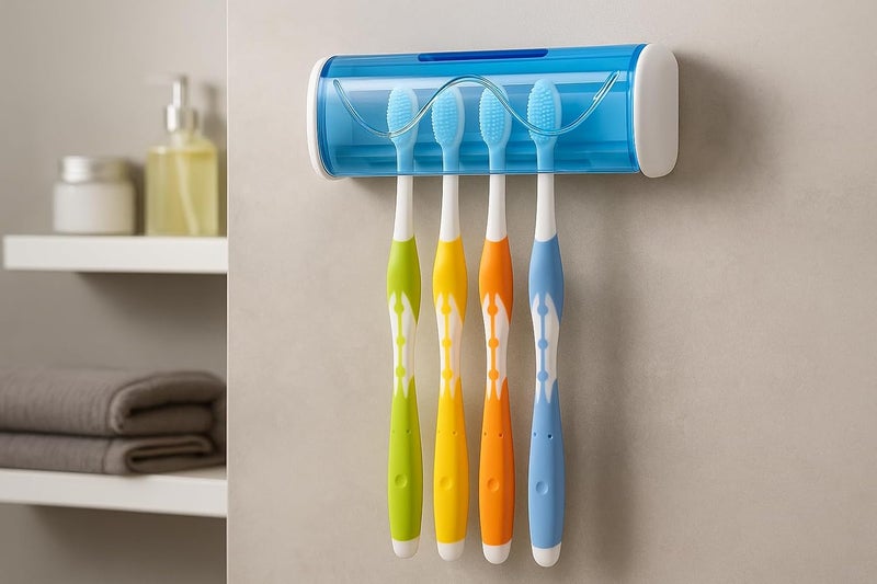 Foreignholics Self-Adhesive Plastic Toothbrush Holder with Cover for Bathroom, 5-Slot Wall Mounted Toothbrush Organizer (Multicolour, Pack of 2) - Image 3