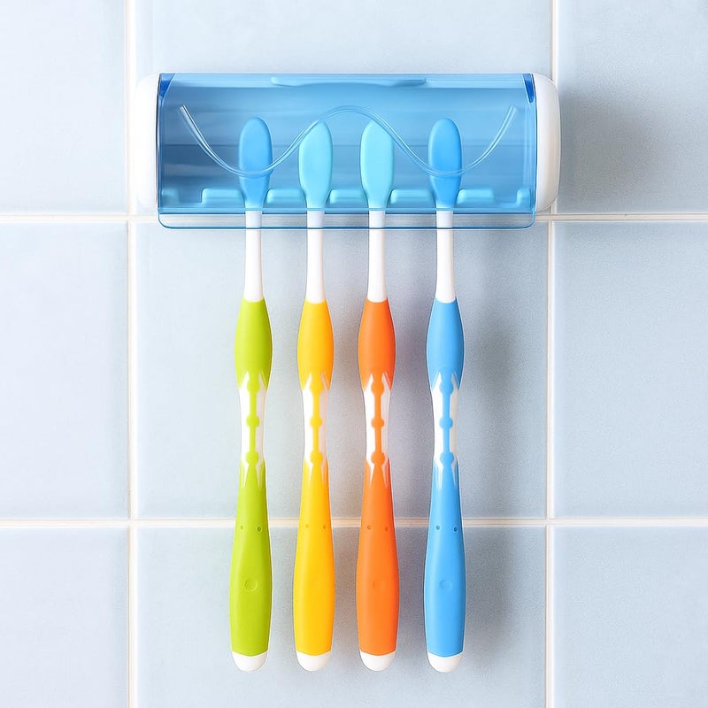 Foreignholics Self-Adhesive Plastic Toothbrush Holder with Cover for Bathroom, 5-Slot Wall Mounted Toothbrush Organizer (Multicolour, Pack of 2) - Image 4