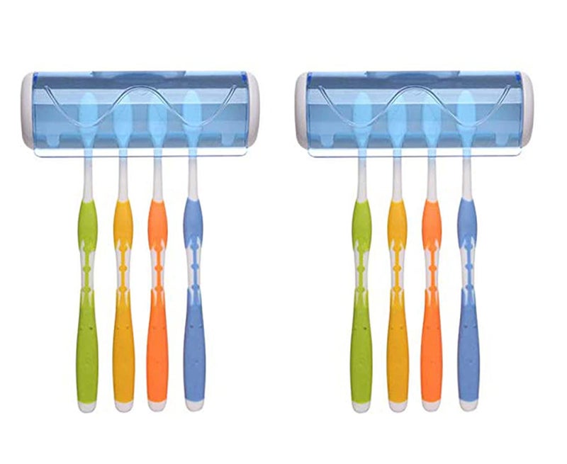 Foreignholics Self-Adhesive Plastic Toothbrush Holder with Cover for Bathroom, 5-Slot Wall Mounted Toothbrush Organizer (Multicolour, Pack of 2) - Image 1
