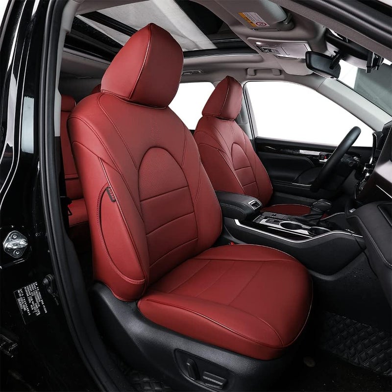 EKR Custom Fit Burgundy Faux Leather Seat Covers for Honda Pilot LX 2016-2021 & EX 2019-2021 - 8 Seats Full Set - Image 1